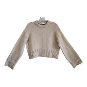 Zara Cropped Crewneck Sweater in Beige